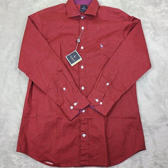Taylorbyrd 1930 Shirt Mens Med Red Textured Long Sleeve Cotton Button up - Picture 1 of 8